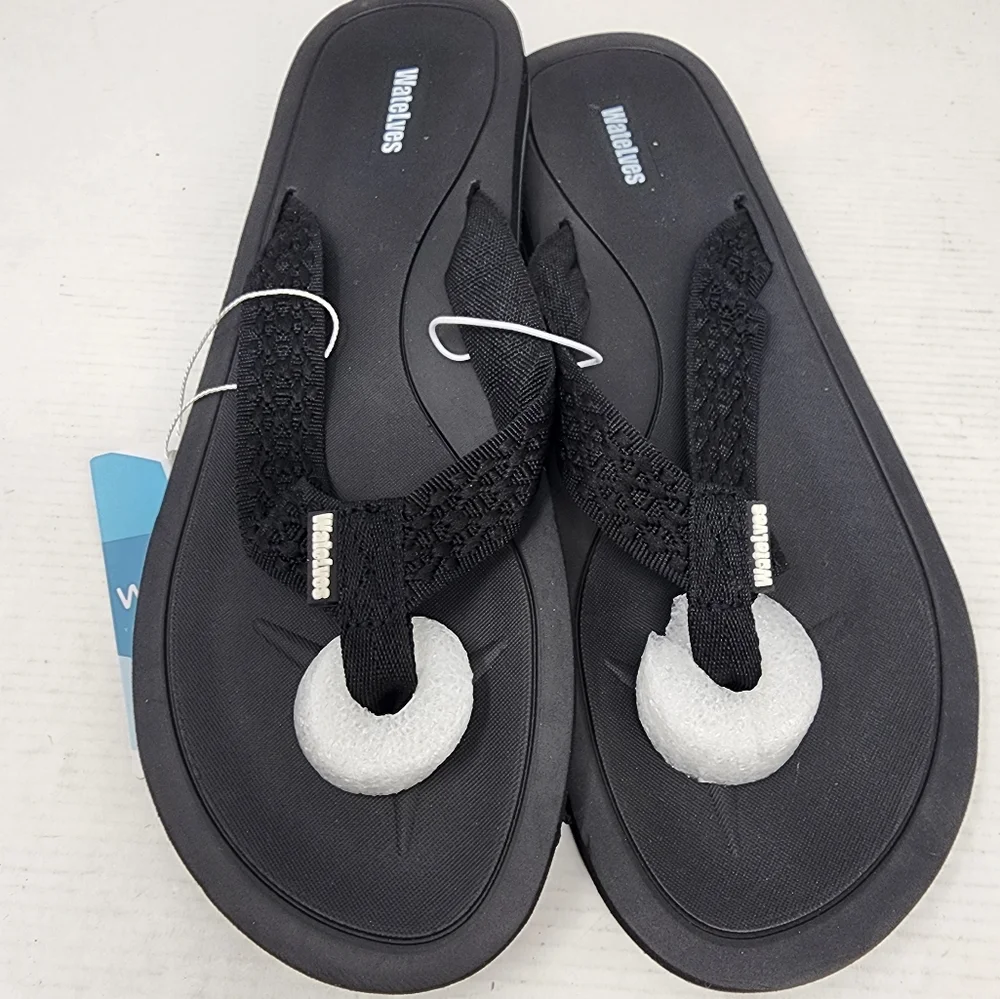 New WateLves Mens Bkack Flip Flops Sandals‎ Memory Foam Non Slip Size 9